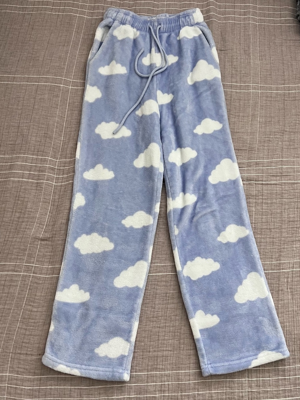 Free Haven- Blue Cloud Print Plush Pajama Pants